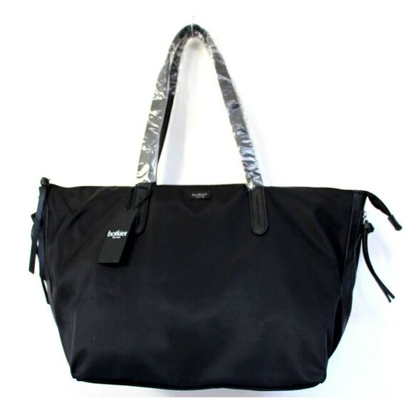 NWT Botkier BLACK NYLON PVC LEATHER ZIP TOP HANDBAG SHOPPER TOTE SHOULDER BAG - Picture 1 of 9